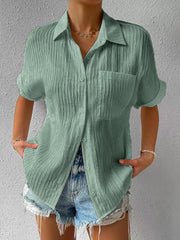 New Shirt Collar Casual Buttoned Loose Blouse