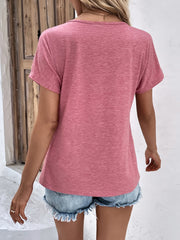 Button Detail V Neck Tee