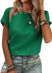 Women's Short Ruffle Sleeve Summer Textured T-Shirts