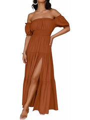 Women's Off Shoulder Side Split Flowy Maxi Dress