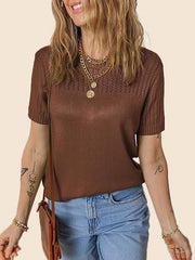 Women's Summer Hollow Out Short Sleeve Knit Tops