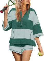 Women's Summer Oversized Striped Shirt and Shorts Sets