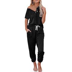 Loose Short-sleeved Button Casual Set