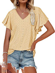 Women's Hollow Waistband Ruffle Sleeve T-shirt