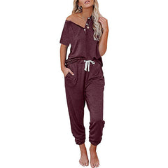 Loose Short-sleeved Button Casual Set
