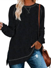 Women's Fall Side slit Long Sleeve Shirts Tunic Tops