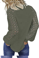 Round neck long sleeve lace splicing loose T-shirt