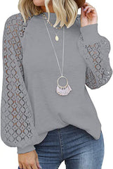 Round neck long sleeve lace splicing loose T-shirt