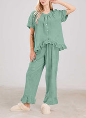 Women's 2 Piece Gingham Pajama Set