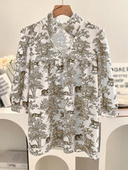 Women's V-neck Ruffle Collar Printed Shirts