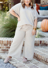New Textured V Neck Top and Pants Casual Set
