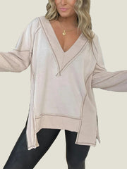 Women's V-Neck Loose Long Sleeve Top