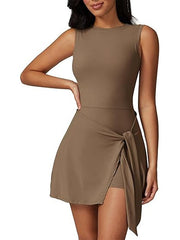Womens Tennis Dress Sleeveless Wrap Skirt Built in Shorts
