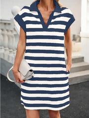 Women's V-neck Striped Shift Dress