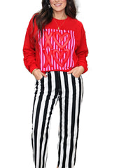 Valentine¡¯s Day Heart-print Striped Sweatshirt