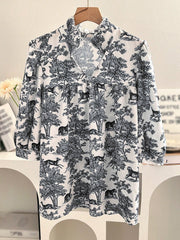 Women's V-neck Ruffle Collar Printed Shirts