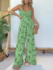 Floral Suspender Wide-leg Jumpsuit