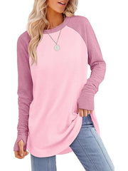 Women's Tunic Curved Hem Thumb Hole Shirts