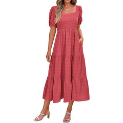Puff Sleeve Smocked Flowy Midi Dress