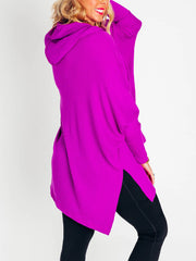 Women's Oversized Bat Sleeve Ribbed Hooded Pullover