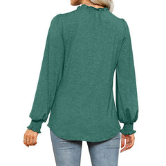Bubble Sleeve V-neck Loose Casual Tops
