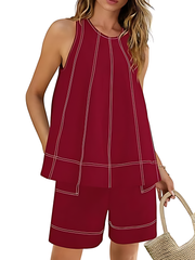 Women's Stitching Tank Tops and High Waist Shorts Set