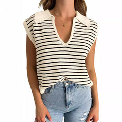 Women's V-Neck Sleeveless Striped Top
