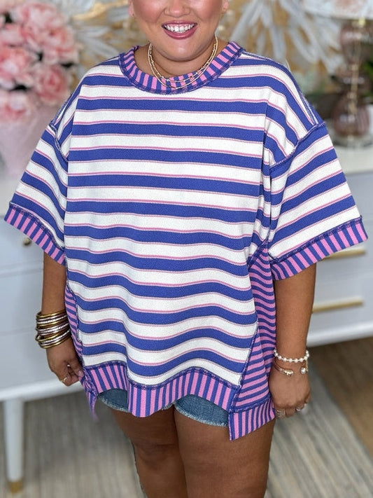 Women's Retro Striped Color Block Top