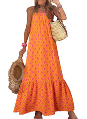 Women's Spaghetti Strap Ruffled Bohe Maxi Dress