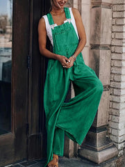 Women's Casual Adjustable Straps Denim Overall Wide Leg Jumpsuits