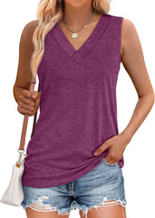 Women's Summer Loose V Neck Sleeveless Basic Tank Tops