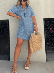 Women's Washed Short Sleeve Shirt Short Skirt