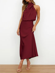 Mock Neck Keyhole Elastic High Waist Maxi Dress