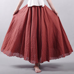 SOLID COLOR NATIONAL STYLE COTTON LINEN SKIRT