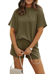 Crew Neck Ribbed Textured Knit Suit