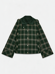 Women's High-Neck Checked Hooded Quilted Coat