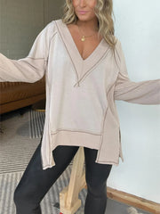 Oversized Side Zipper V-Neck Sweatshirt