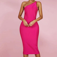Women's One Shoulder Bandage Midi Dress