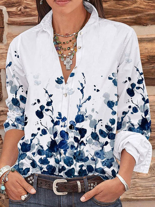 Floral Print Casual Lapel Long Sleeve Shirt