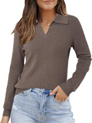 Women's Polo Neck Ribbed Knit Sweater