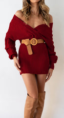 Women's Sexy V-Neck Sweater Package Hip Skirt