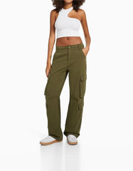 Adjustable Multi-pocket Twill Cargo Trousers