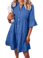 Women¡®s Casual V Neck Ruffle Short Sleeve Summer Dress