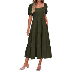 Puff Sleeve Smocked Flowy Midi Dress