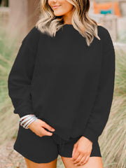 Women's Textured Long Sleeves Drawstring Shorts Set
