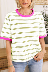 Women's Color Block Short Sleeve Striped T Shirt