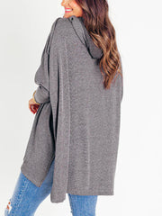 Women's Oversized Bat Sleeve Ribbed Hooded Pullover