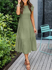 Women's Summer Casual Flutter Short Sleeve Smocked Midi Dress