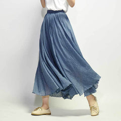 SOLID COLOR NATIONAL STYLE COTTON LINEN SKIRT