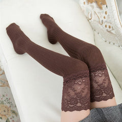 Mesh Lace Thigh-High Crimping Socks